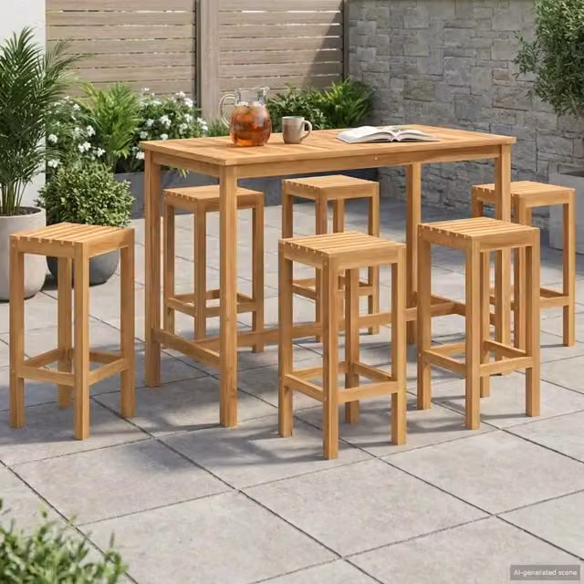 Set Bar da Esterno vidaXL in Legno di Teak Naturale Marrone 7 Pezzi