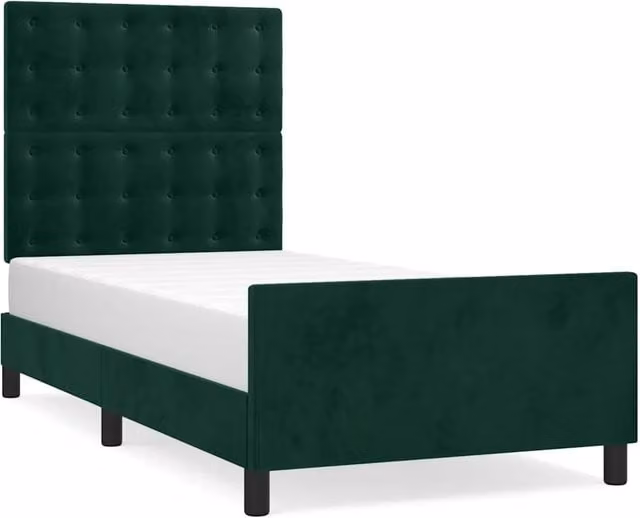 Letto singolo per adulti in velluto verde scuro con struttura in legno di larice L/P/H: 200 x 90 x 30 cm