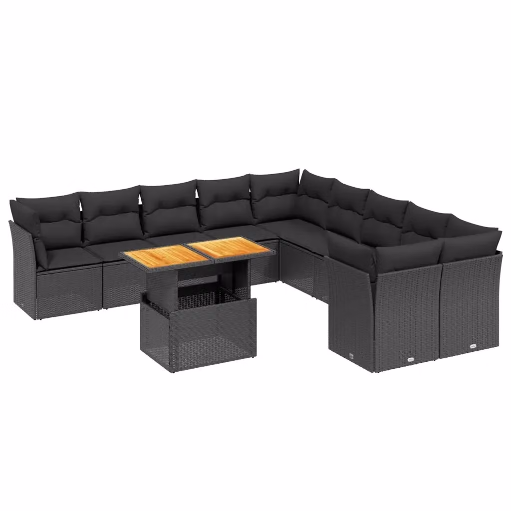 Set di Divani da Giardino VIDAXL in Polyrattan Nero con Cuscini, 11 Pezzi, Design Moderno a L – 2