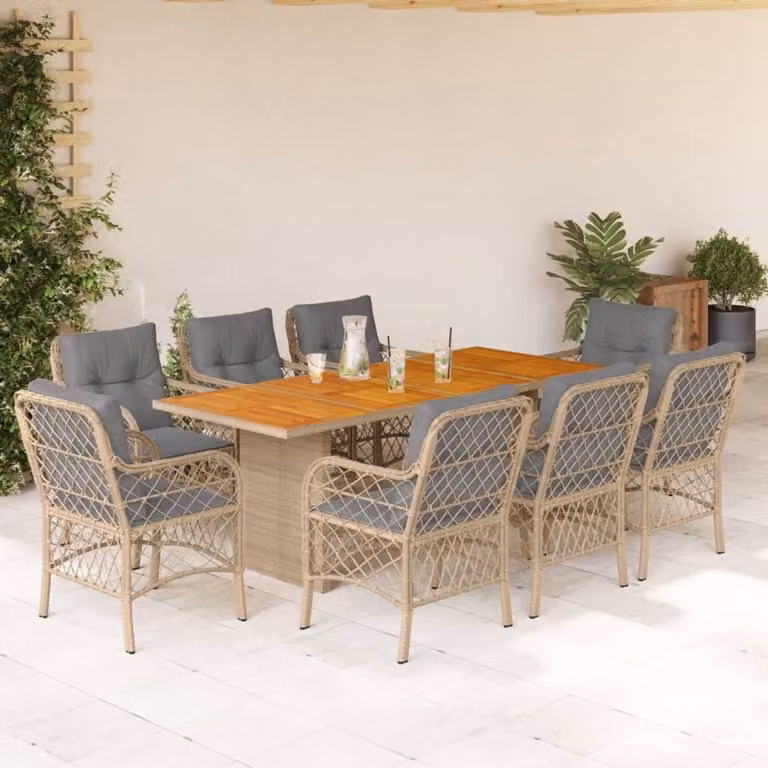 Maison Exclusive - Set da pranzo da giardino 9 pezzi con cuscini, miscela di rattan sintetico beige