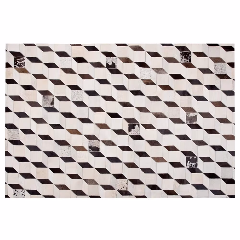 Tappeto Patchwork in Pelle Bovina BELIANI, Design Moderno con Motivo 3D, Rettangolare, Multicolore e Beige, L 140 cm x P 200 cm – 2