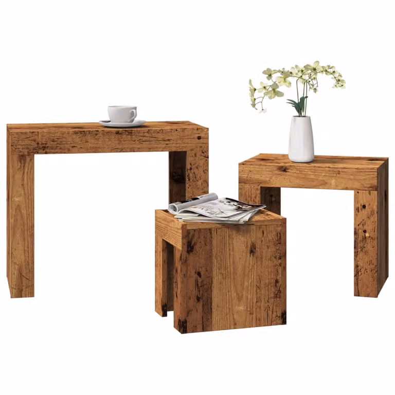 Set di 3 tavolini impilabili vidaXL in legno color marrone per soggiorno o ufficio