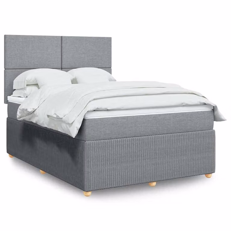 vidaXL Letto Ibrido con Giroletto a Molle e Materasso in Tessuto Grigio e Bianco, L/P/H: 140 x 190 cm