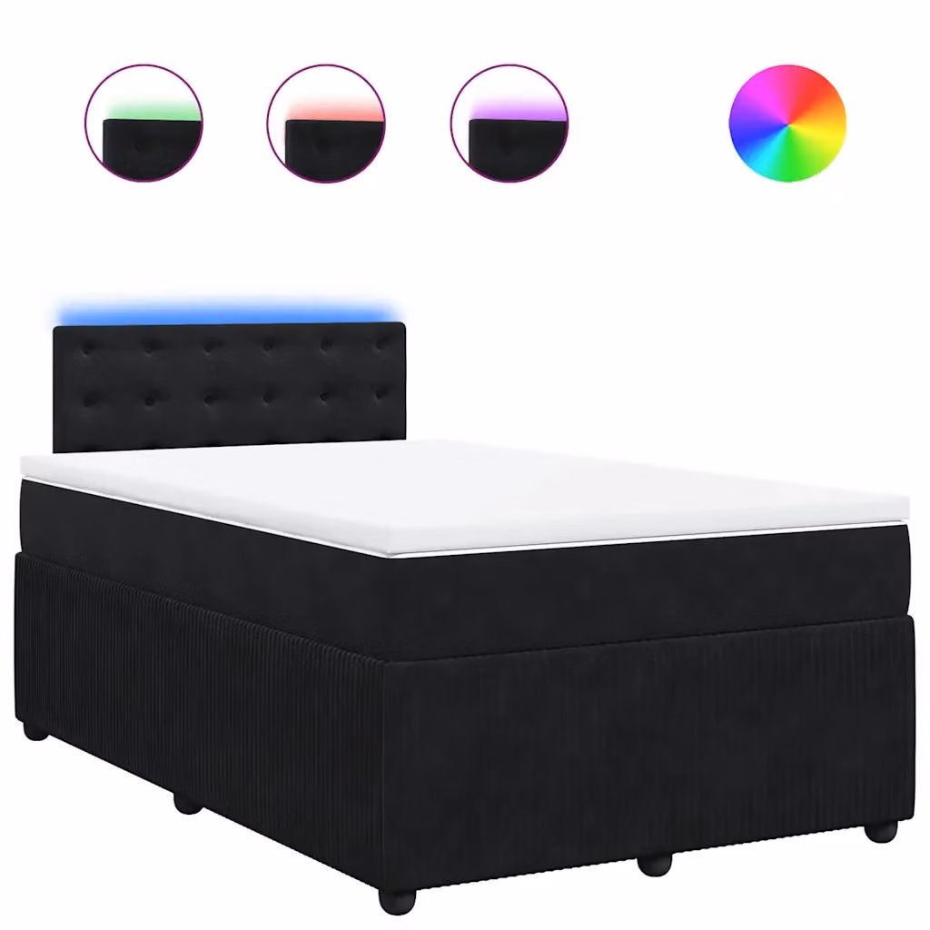 Letto con struttura imbottita e materasso a molle vidaXL in velluto nero e bianco L: 120 cm – 2
