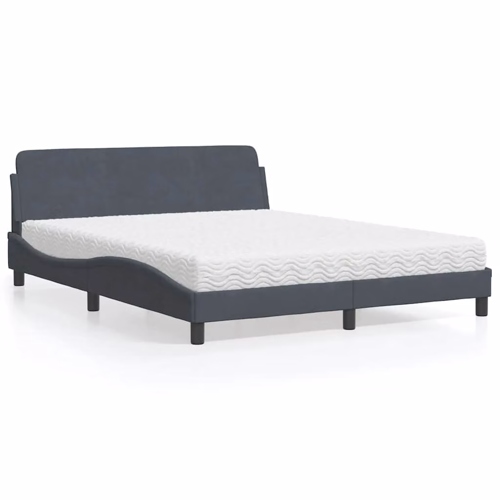 Letto con Materasso Dover vidaXL in Velluto Grigio Scuro L/P/H: 160 x 200 x 165 cm