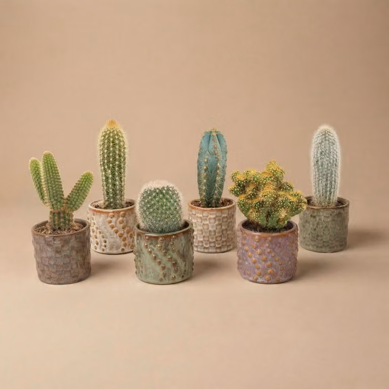Set di 6 cactus Madrid in mini vasi di VetroVetroceramica - assortimento di cactus