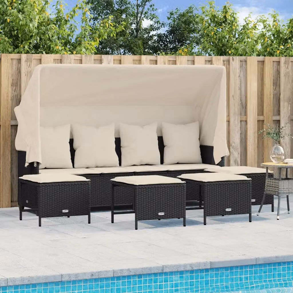 Set Salotto da Giardino 5 Pezzi in Polyrattan Nero con Cuscini e Ottoman Design Moderno – 2