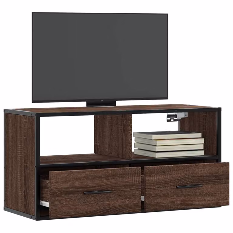 Mobile TV vidaXL in stile industriale in legno e metallo, colore marrone, L 80 cm, P 31 cm, H 39,5 cm