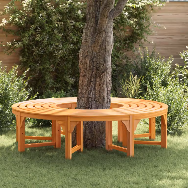 Set di 2 panchine per alberi vidaXL in legno naturale marrone, L: 160 cm, P: 80 cm, H: 45 cm