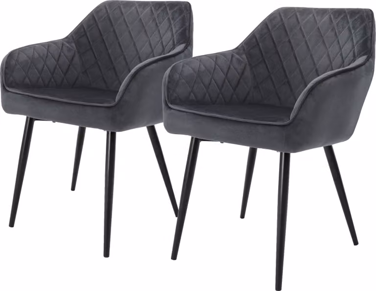 ML-Design set di 2 sedie da pranzo con braccioli e schienale, antracite, sedia da cucina con rivestimento in velluto, sedia imbottita con gambe in metallo
