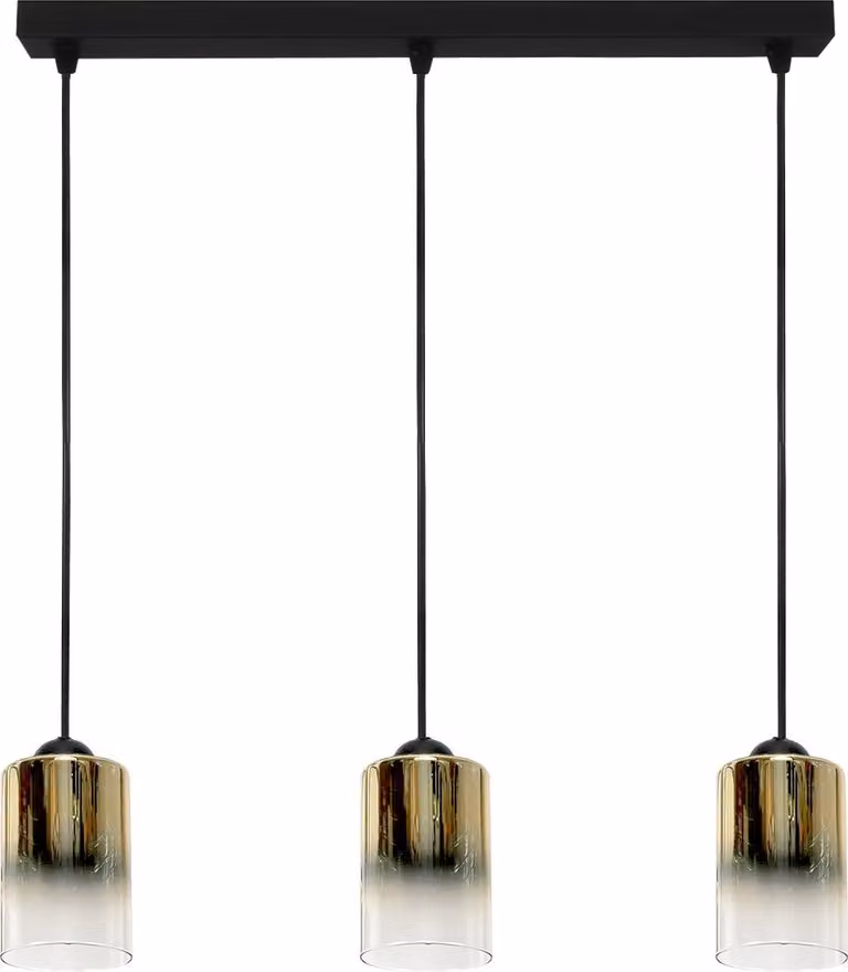 Lampadario A Sospensione Nero, Lampada In Vetro Trasparente Dorato Fiord 15-534