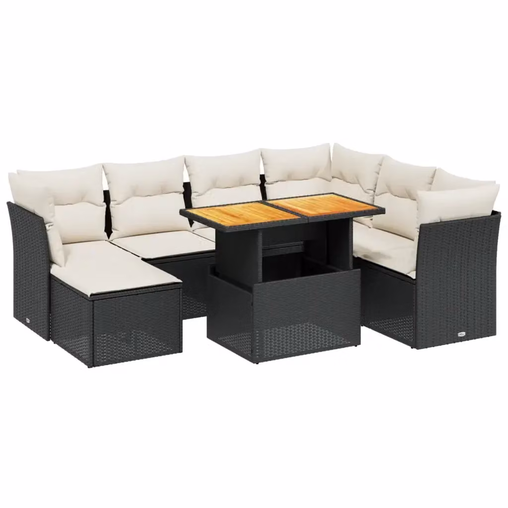 vidaXL Set Divani da Giardino in Polyrattan con Cuscini e Tavolino da Esterno Nero – 2