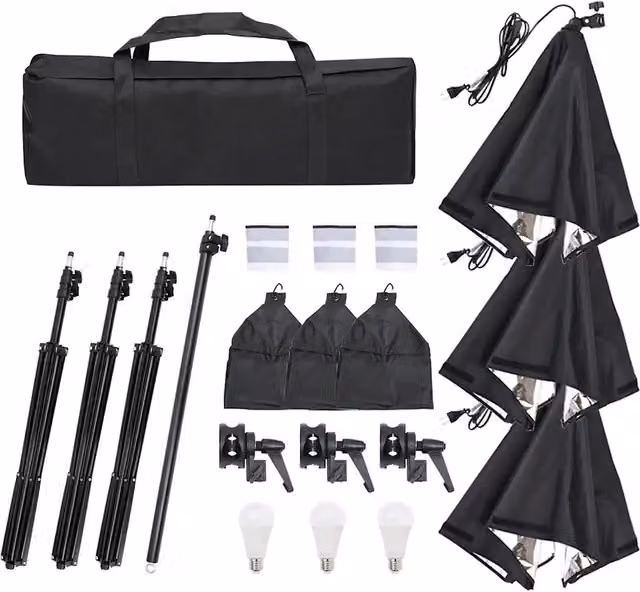 Kit per Studio Fotografico con Set Luci, Fondale e Riflettore 3094691