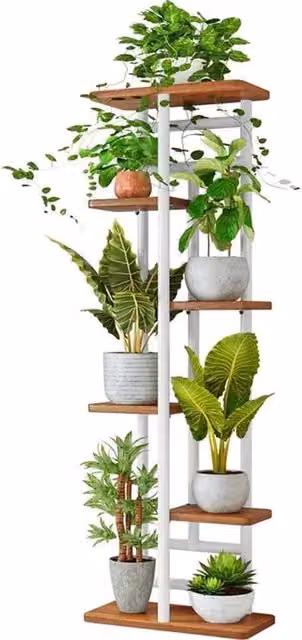 Trappola per piante 6 animali per interni in legno e metallo supporto per fiori griglia 7 vasi multi vaso per vasi per balcone finestra angolo (7 vasi bianchi)