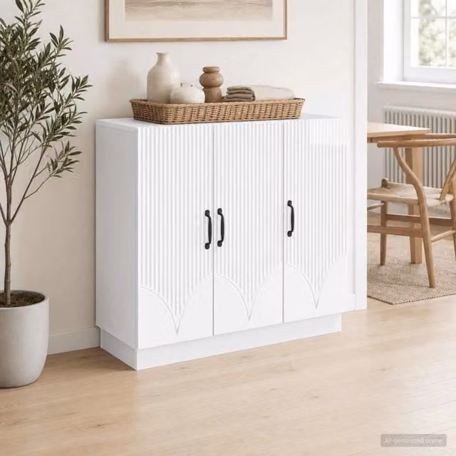 Credenza moderna vidaXL in legno MDF bianco lucido L: 89 cm, P: 34,5 cm, H: 77 cm