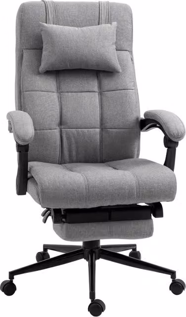 Sedia da ufficio con poggiatesta e braccioli, girevole, regolabile in altezza, con poggiapiedi, in lino, ergonomica, 66 x 70 x 116-124 cm
