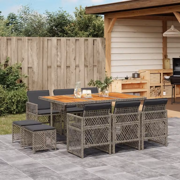 Maison Exclusive - Set da Pranzo da Giardino 11pz con Cuscini in Polyrattan Grigio