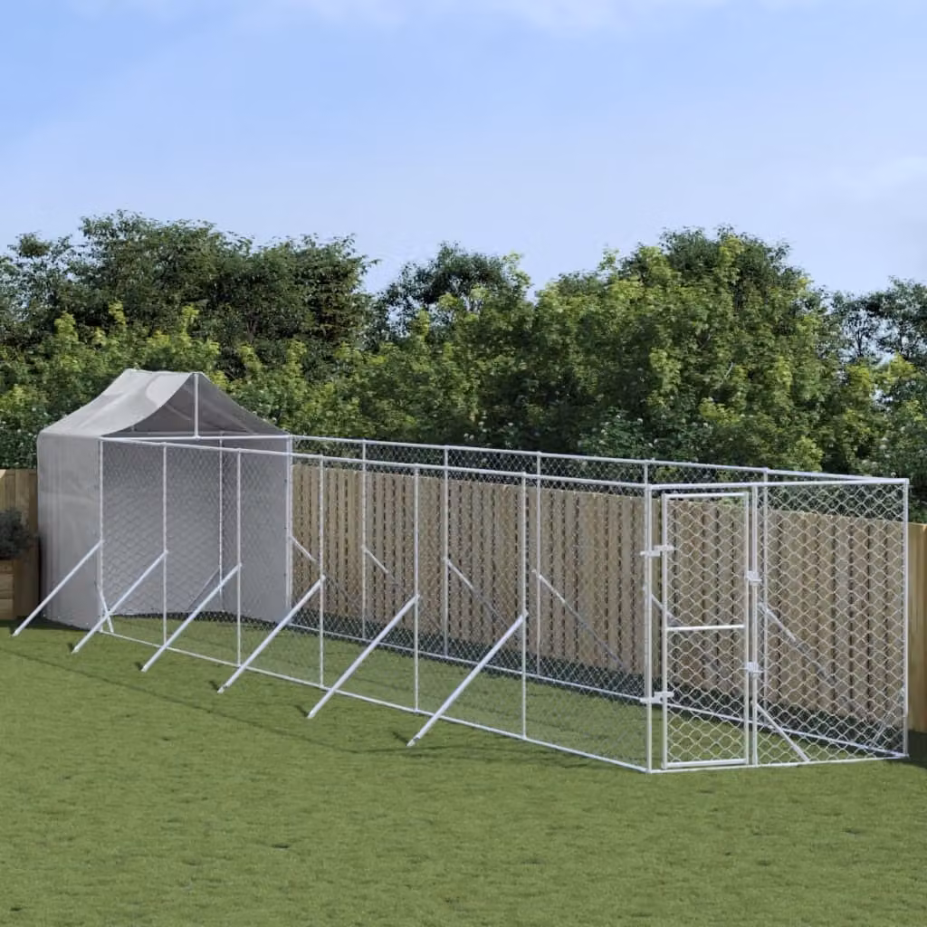 The Living Store Cuccia per cani da esterno con tetto Silver 2x14x2,5 m Acciaio zincato