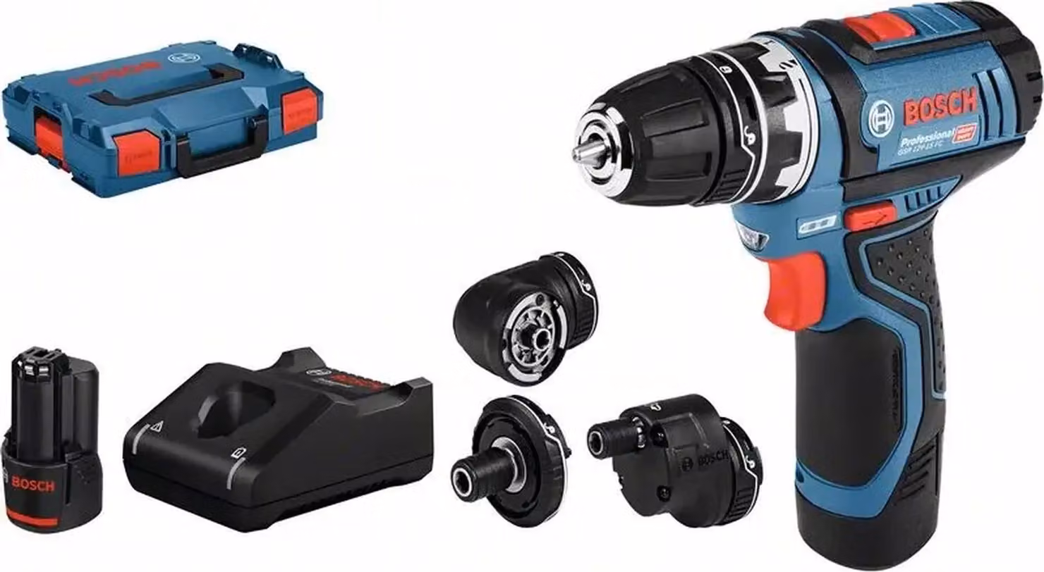 Trapano avvitatore a batteria Bosch GSR 12V-15 FC, 2 batterie GBA 12V 2,0 Ah, 4 accessori in L-BOXX, 1 pz.