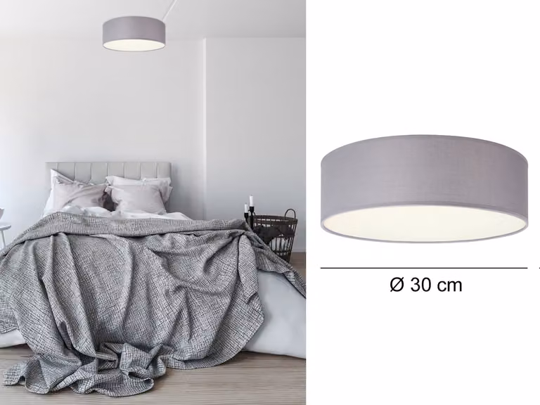 Lampada da soffitto a LED rotonda Ø30 con paralume in tessuto grigio - Paralumi per lampade da soffitto