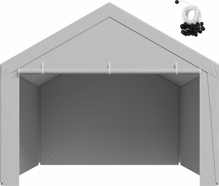SucceBuy tetto di ricambio per carport, 6,09 x 3,96 m, robusto telone con pareti laterali, resistente ai raggi UV e durevole, grigio, senza telaio