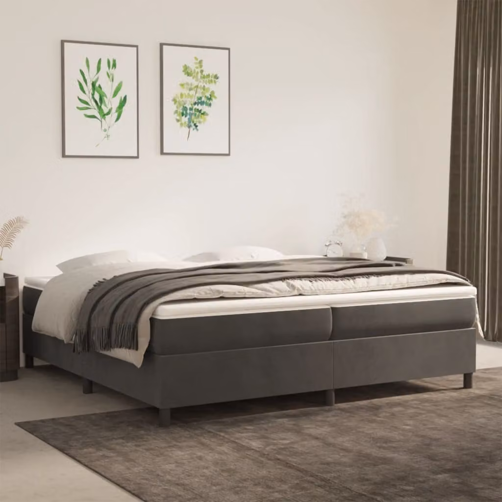 The Living Store Letto a molle con materasso grigio scuro 200x200 cm in velluto
