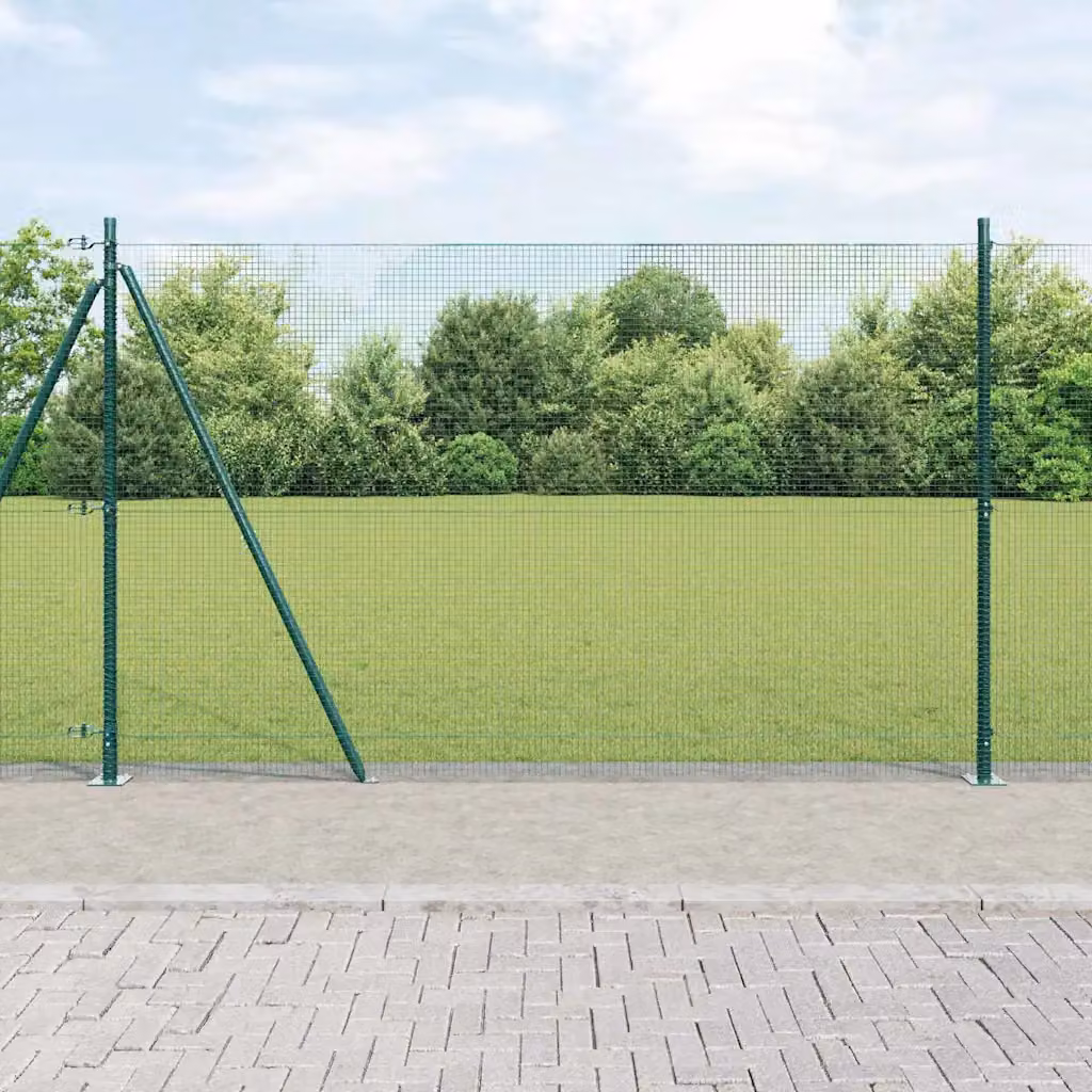 Recinzione Metallica Saldata con Base in Cemento vidaXL, Colore Verde, Acciaio e PVC, L: 10 m, H: 1,6 m