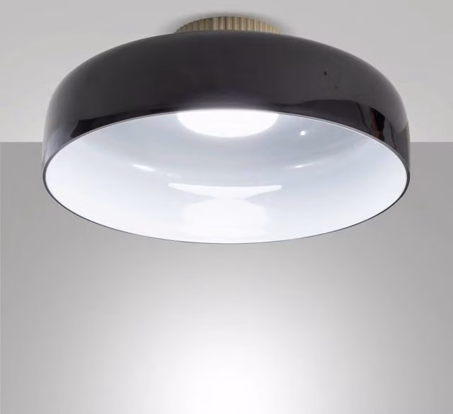 Plafoniera Lunar LED Integrato 26W 3150lm CCT 2700K-4000K in Metallo e Vetro Soffiato, Dimmerabile a step, IP20 Nero - Lunar