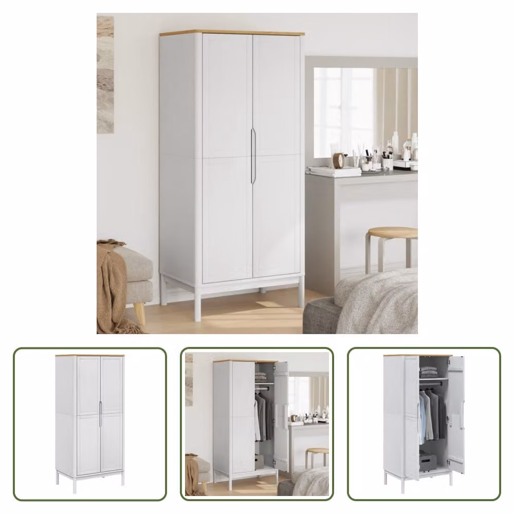The Living Store Armadio FLORO Bianco 77x53x171 cm in legno di pino massiccio