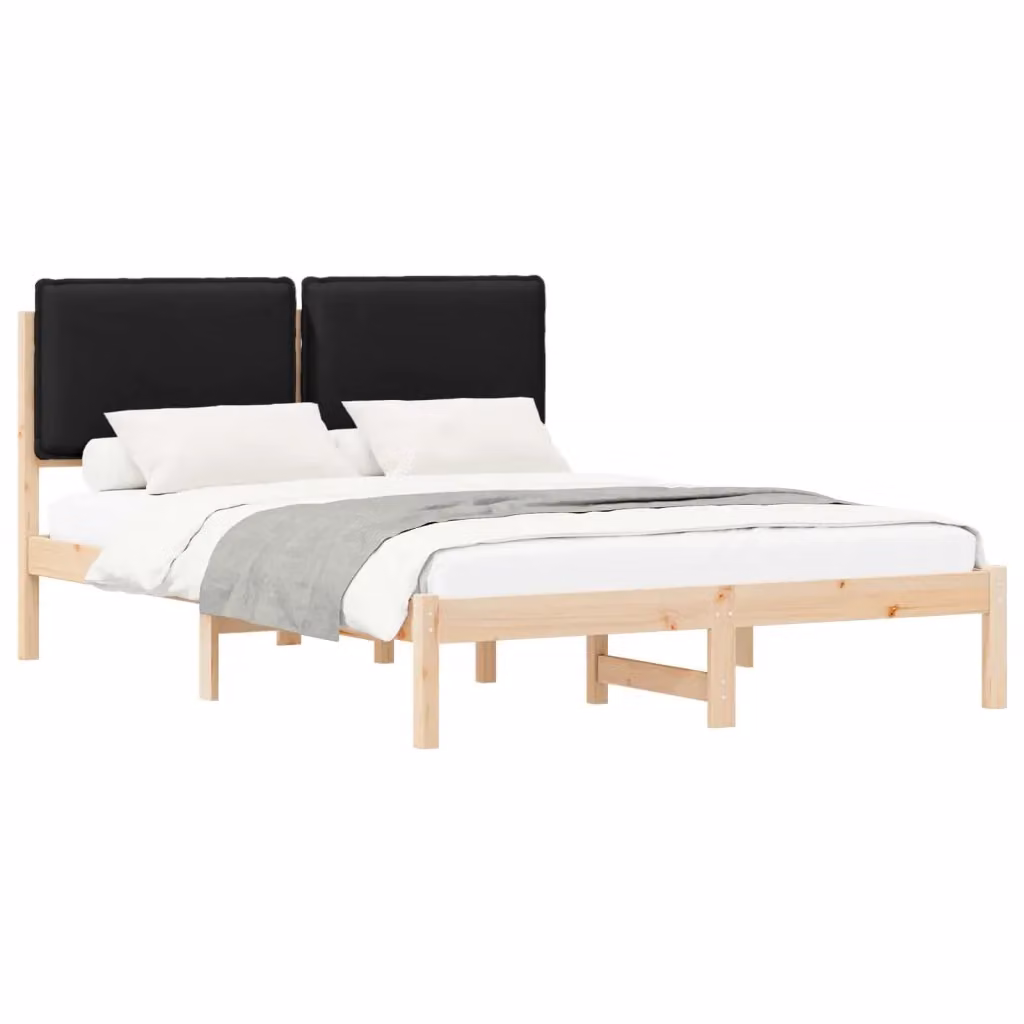 Letto moderno vidaXL con testiera rivestita in tessuto e struttura in pino massello nero 160 x 200 cm – 2