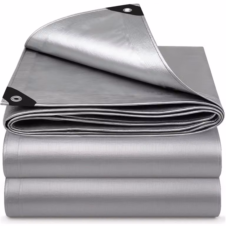 Telo impermeabile per esterni, 2x5 metri, colore argento, realizzato in materiale PE rinforzato