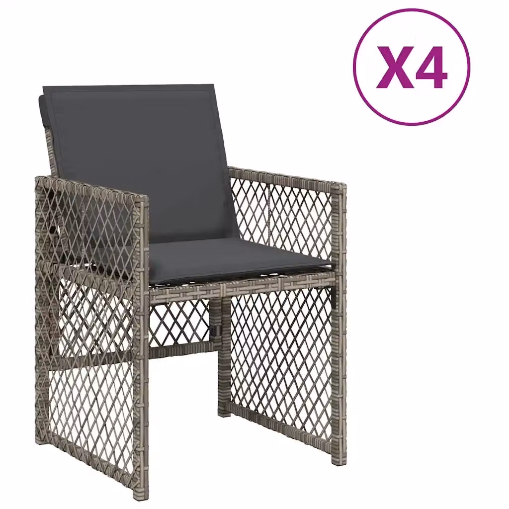 Set di 4 sedie da giardino moderne vidaXL in polyrattan grigio con cuscini e braccioli – 2