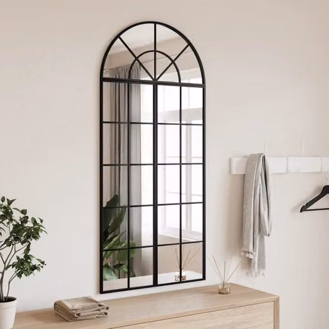 Specchio da Parete ad Arco vidaXL in Metallo e Vetro Nero L: 60 cm, H: 130 cm