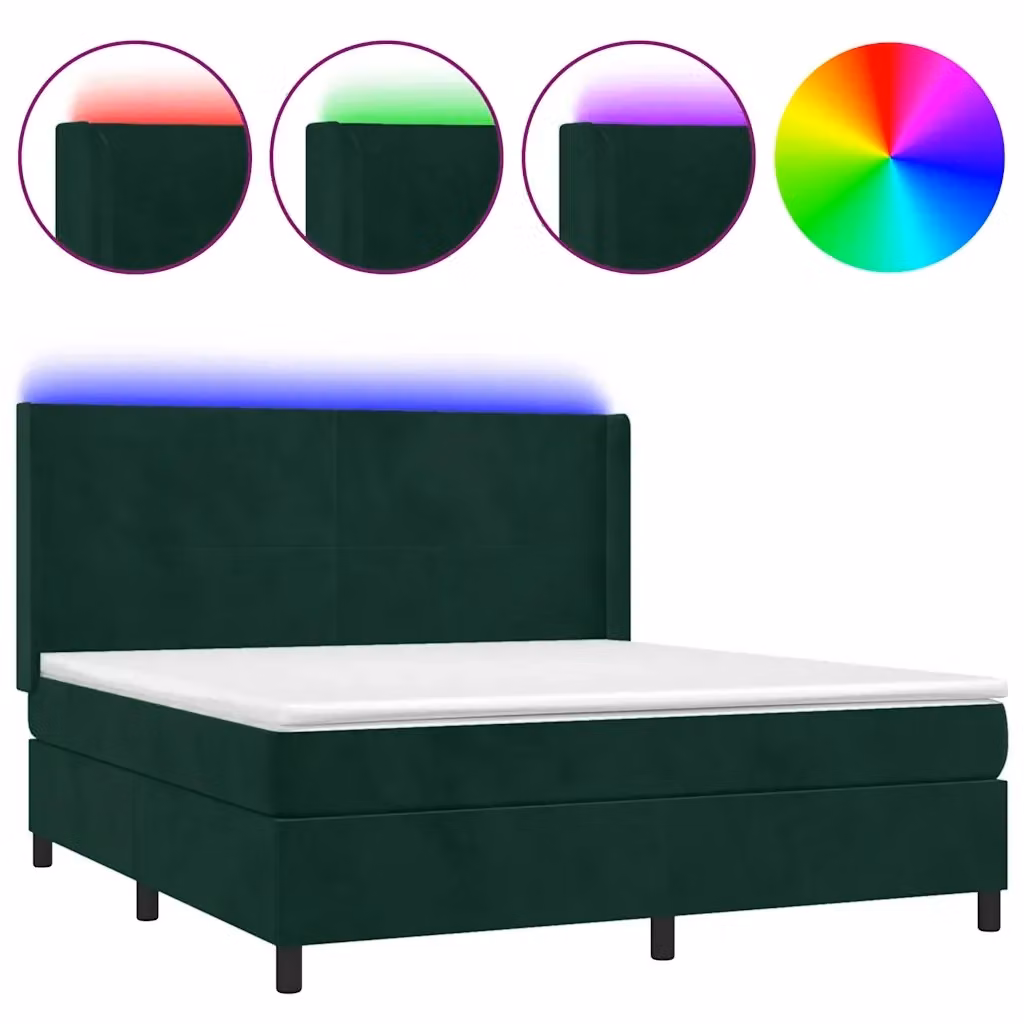 Letto matrimoniale con materasso ibrido vidaXL in velluto verde scuro con illuminazione LED e porte USB, L/P: 160 x 200 cm – 2