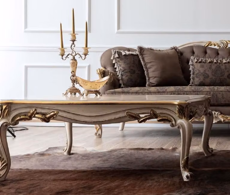 Casa Padrino tavolino barocco crema / bianco / oro - Tavolo da salotto in legno massiccio fatto a mano - Mobili da salotto barocchi