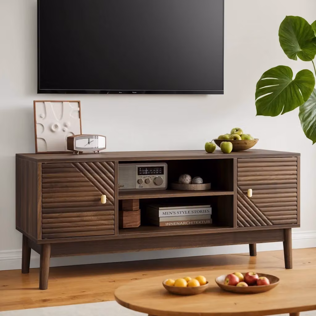 Mobile TV Mivray in MDF color noce con ante a griglia e chiusura ammortizzata, L: 110 cm, P: 40 cm, H: 48 cm – 2