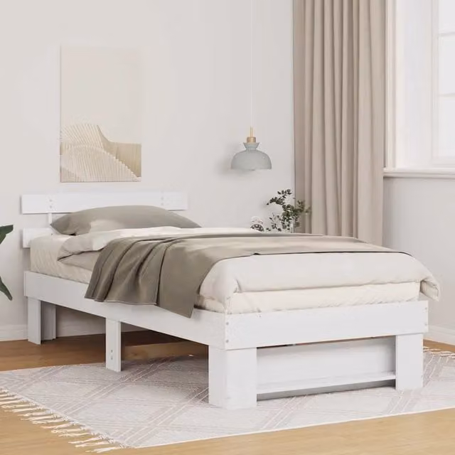 Struttura letto con giroletto e rete in pino massello bianco L 80 x P 200 cm – 1