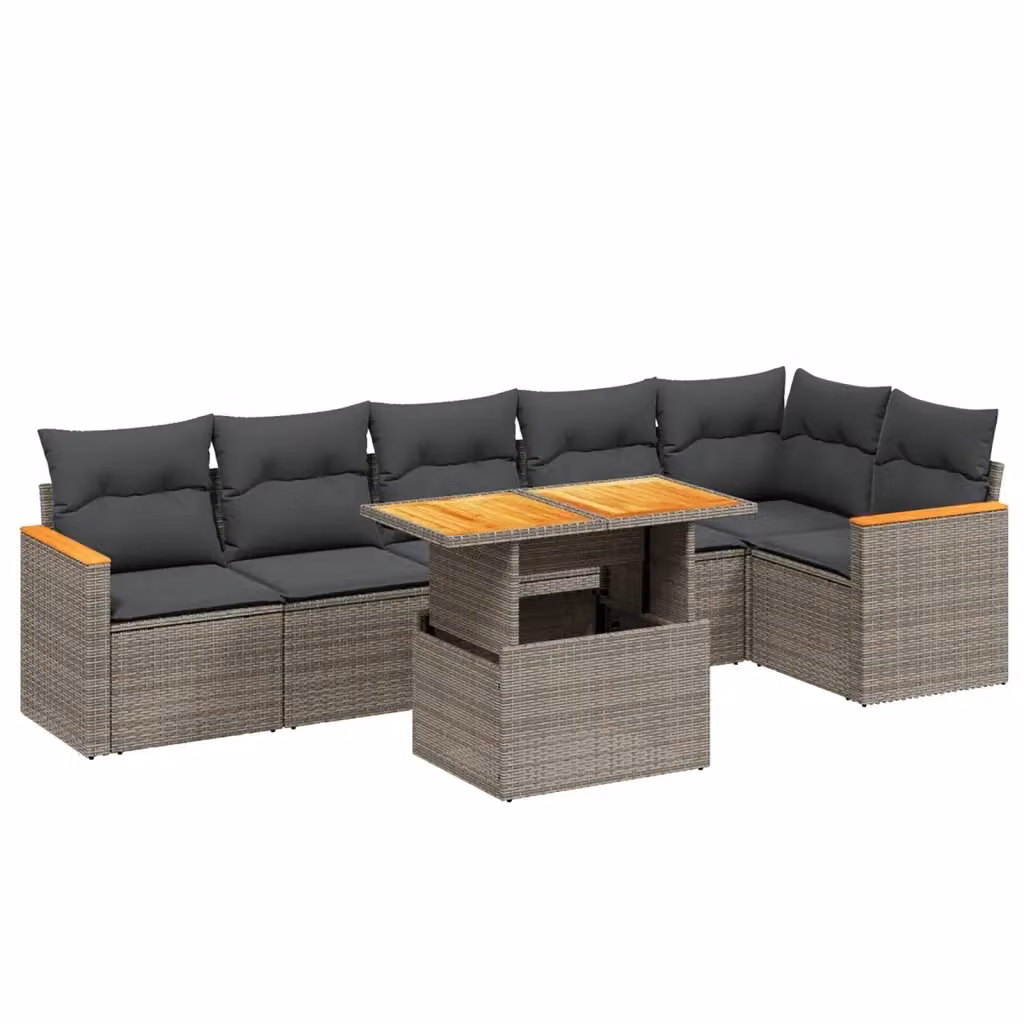 Set di divani da giardino vidaXL a forma di L composto da 7 pezzi con cuscini grigi in polyrattan e tavolino da esterno – 2