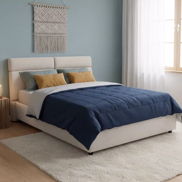 Letto Matrimoniale Annus DMORA con Contenitore a Alzata e Materasso Incluso, Beige, L 160 x P 200 cm