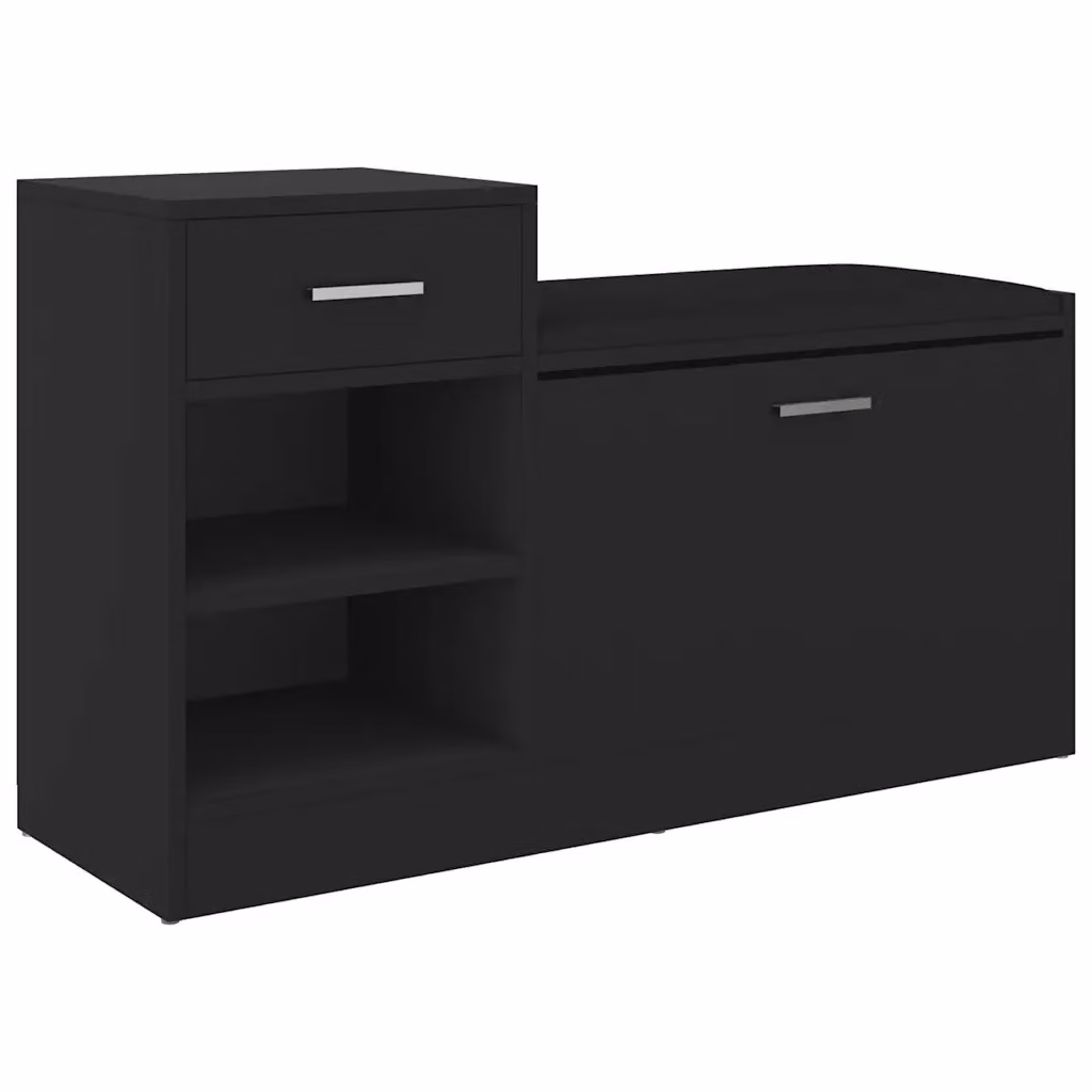 vidaXL Panca Porta Scarpe Nera in Finta Pelle e Legno, L 94,5 x P 31 x H 57 cm – 2