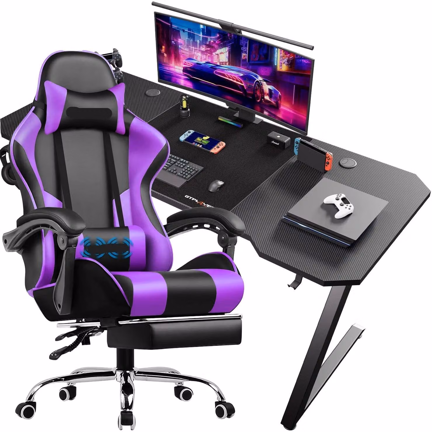 Set da gioco: tavolo e sedia – Scrivania da gaming – Arredamento per videogiochi – Tavolo per computer – Sedia da gaming – Ergonomica