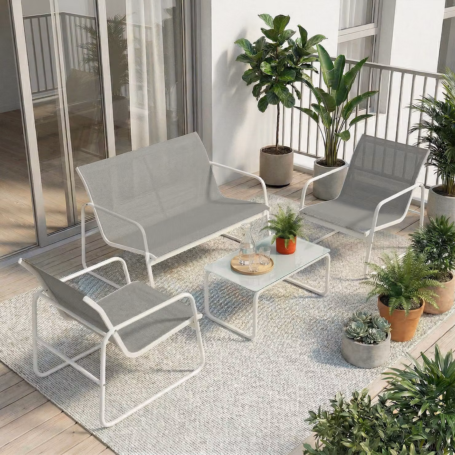 Set da giardino Outsunny composto da 4 pezzi con divano a 2 posti e tavolo in vetro, Grigio chiaro – 2