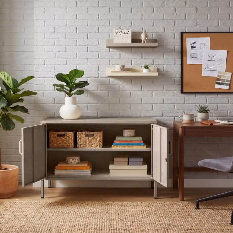 Credenza minimalist in metallo e plastica Tectake colore beige opaco L: 100,0 cm, P: 42,5 cm, H: 65,0 cm
