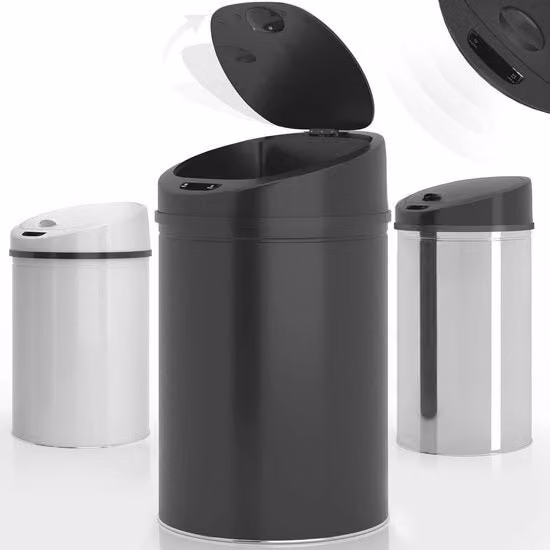 Aria automatica per la raccolta dei rifiuti - 60L, Senza tocco, Acciaio inox, Nero - Cassetto di raccolta dei rifiuti igienico