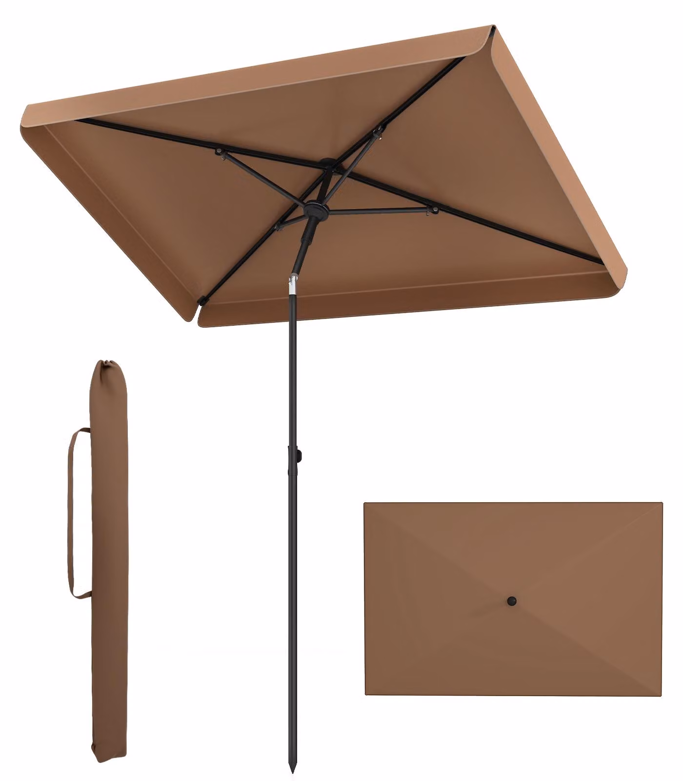 Ombrellone da balcone COSTWAY 210x130 cm, ombrellone rettangolare per balcone, inclinabile di 30° su entrambi i lati, ombrellone da giardino con borsa per il trasporto, ombrellone da terrazza per la protezione dal sole