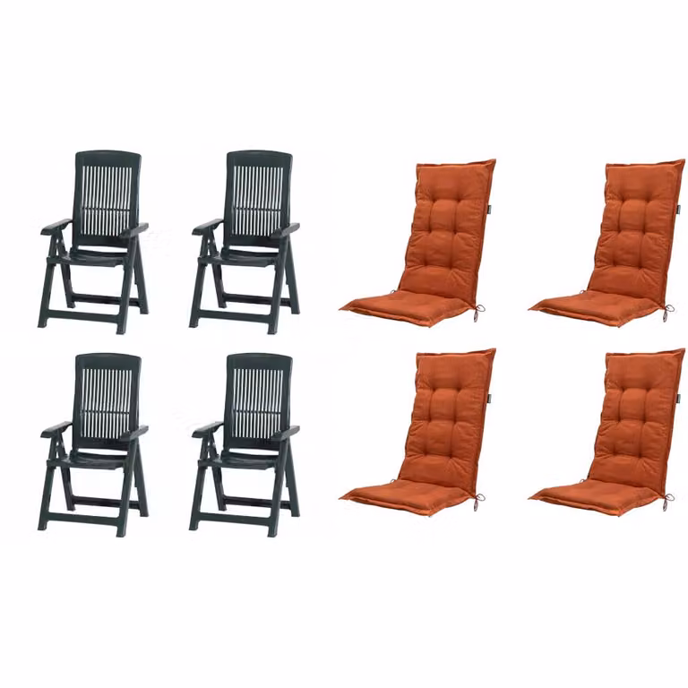 Set di 4 sedie pieghevoli Progarden Tampa con cuscino, verde / terracotta