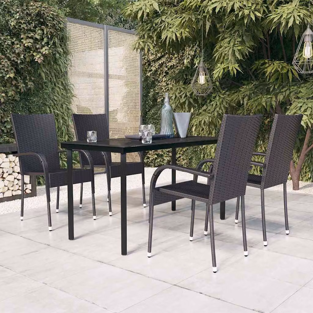 Set da pranzo da giardino vidaXL in polyrattan e vetro nero 5 pezzi
