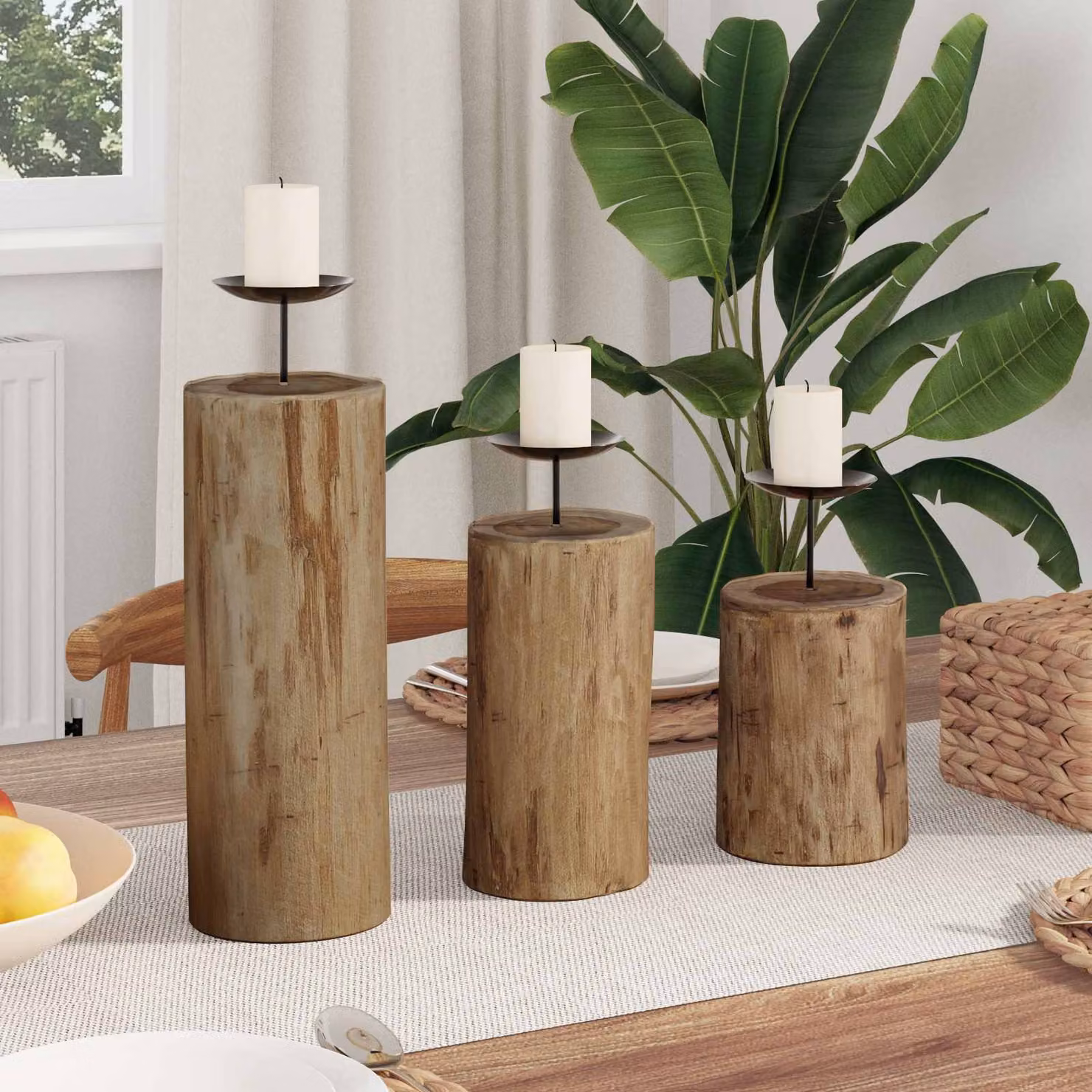 Set di 3 candelabri vidaXL in legno massello di teak color marrone stile rustico