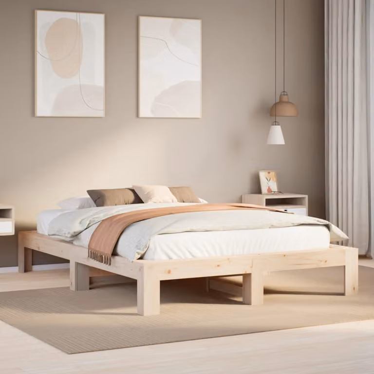 Letto senza materasso vidaXL in legno massello di pino color marrone L: 140 cm, P: 190 cm, H: 161,5 cm