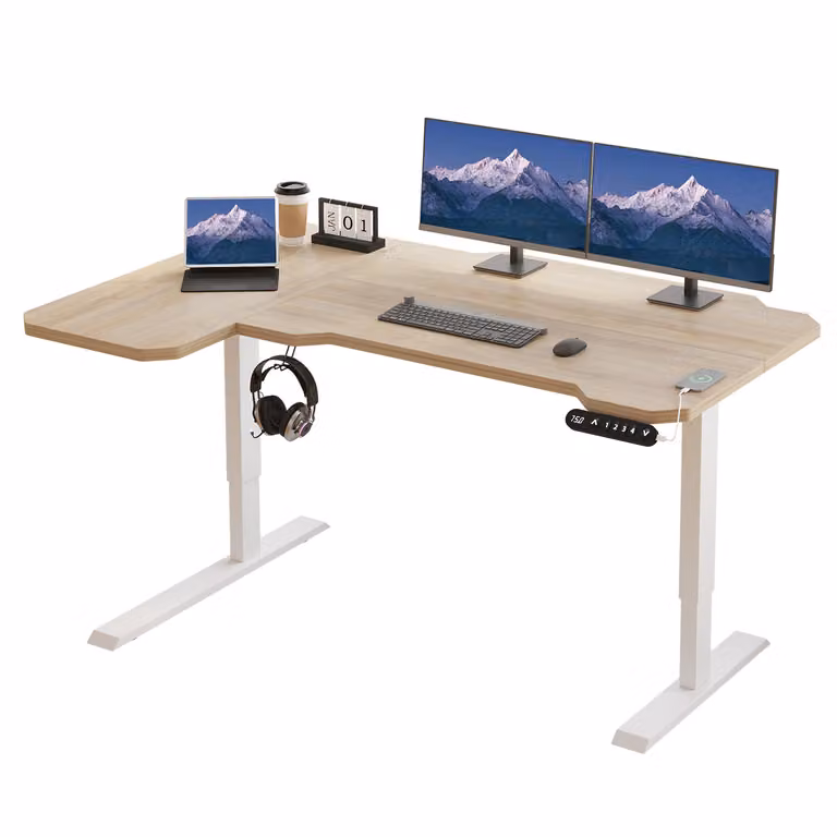 Hilodesk 150cm L-Form Scrivania Elettrica, Scrivania a Forma L 150 Cm Regolabile in Altezza, Scrivania Seduta E Stante per Ufficio Casa, Rovere